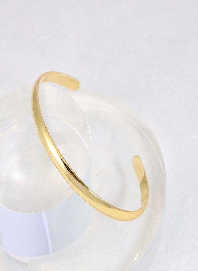 MILAKOO Gold Plated Stainless Steel Cuff Bangle for Women Simple Delicate Adjustable Cuff Layering Jewelry - Image 3