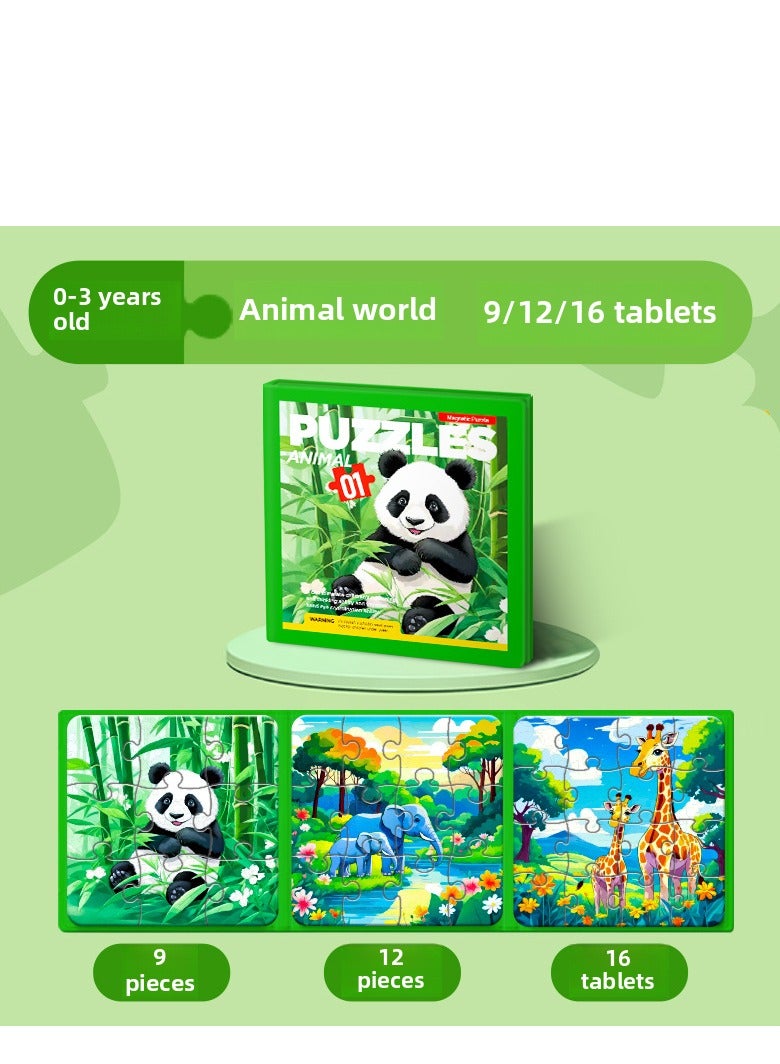 3-in-1 Kids Folding Magnetic Puzzle Educational Toys Animal World Theme - Image 1