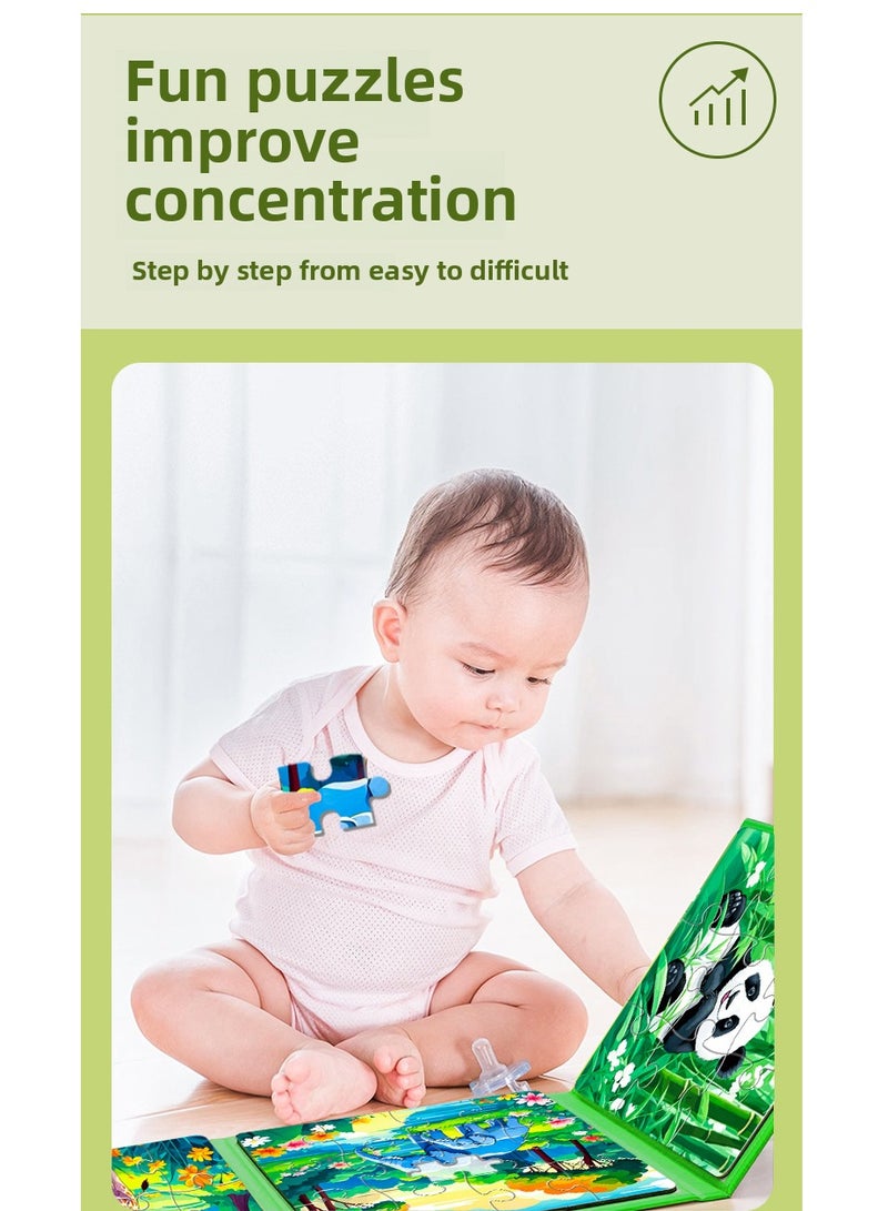 3-in-1 Kids Folding Magnetic Puzzle Educational Toys Animal World Theme - Image 2