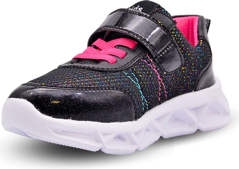 Kids A More Valeria Glittery Air Mesh and Vegan Leather Lighted Sole Girls Sneakers Black  - Image 3