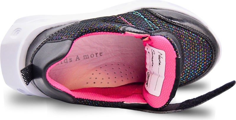 Kids A More Valeria Glittery Air Mesh and Vegan Leather Lighted Sole Girls Sneakers Black  - Image 4