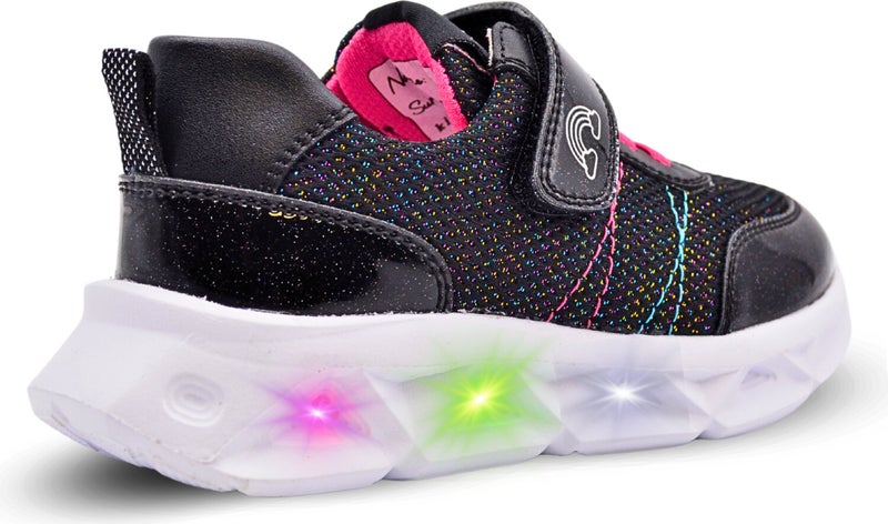 Kids A More Valeria Glittery Air Mesh and Vegan Leather Lighted Sole Girls Sneakers Black  - Image 5