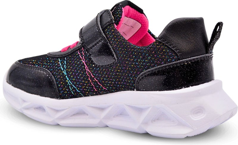 Kids A More Valeria Glittery Air Mesh and Vegan Leather Lighted Sole Girls Sneakers Black  - Image 2