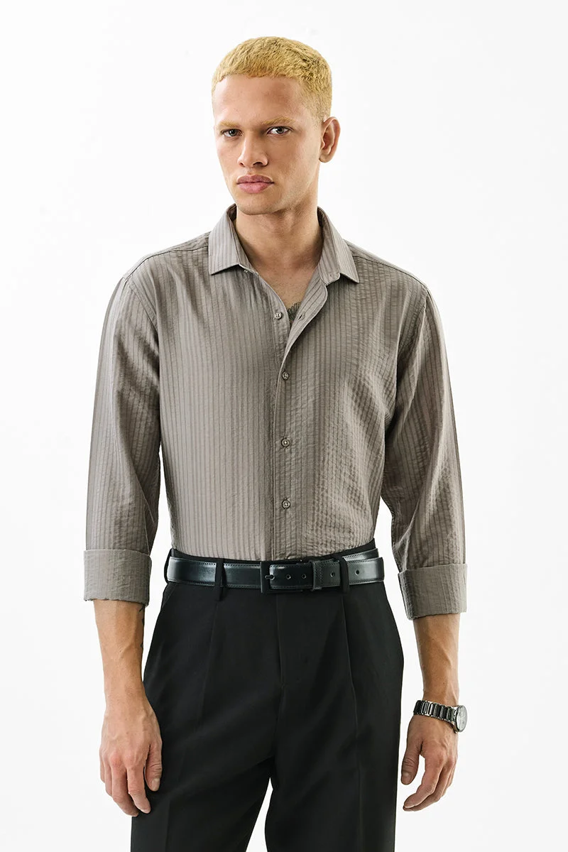 SNITCH Light Grey Solid Long Sleeve Slim Fit Luxe Shirt