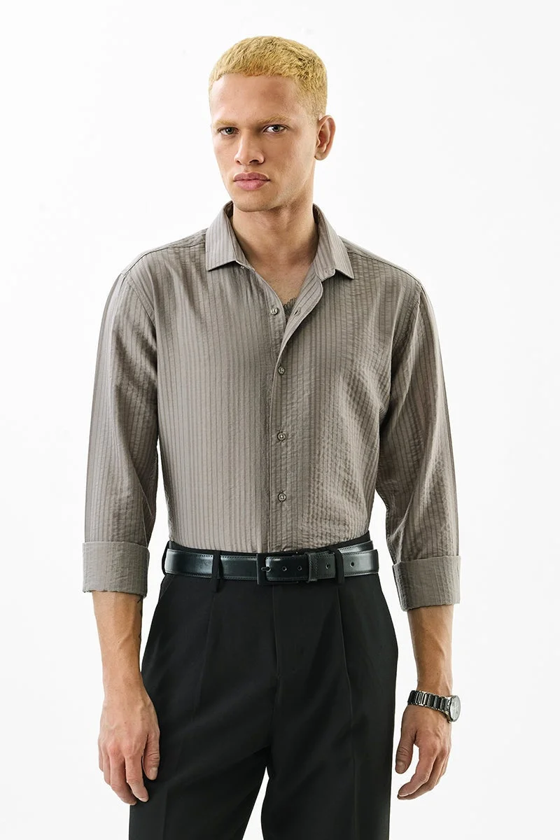 سنيتش Light Grey Solid Long Sleeve Slim Fit Luxe Shirt
