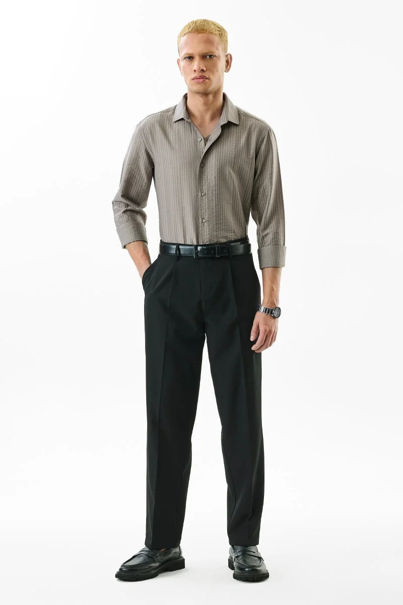 سنيتش Light Grey Solid Long Sleeve Slim Fit Luxe Shirt