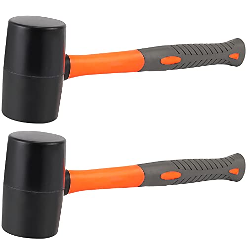 ZOENHOU 2 PCS 32 Oz Black Rubber Mallet Hammer, Solid Rubber Mallet Head with Non Slip Handle, Rubber Hammer for All Projects - Image 1