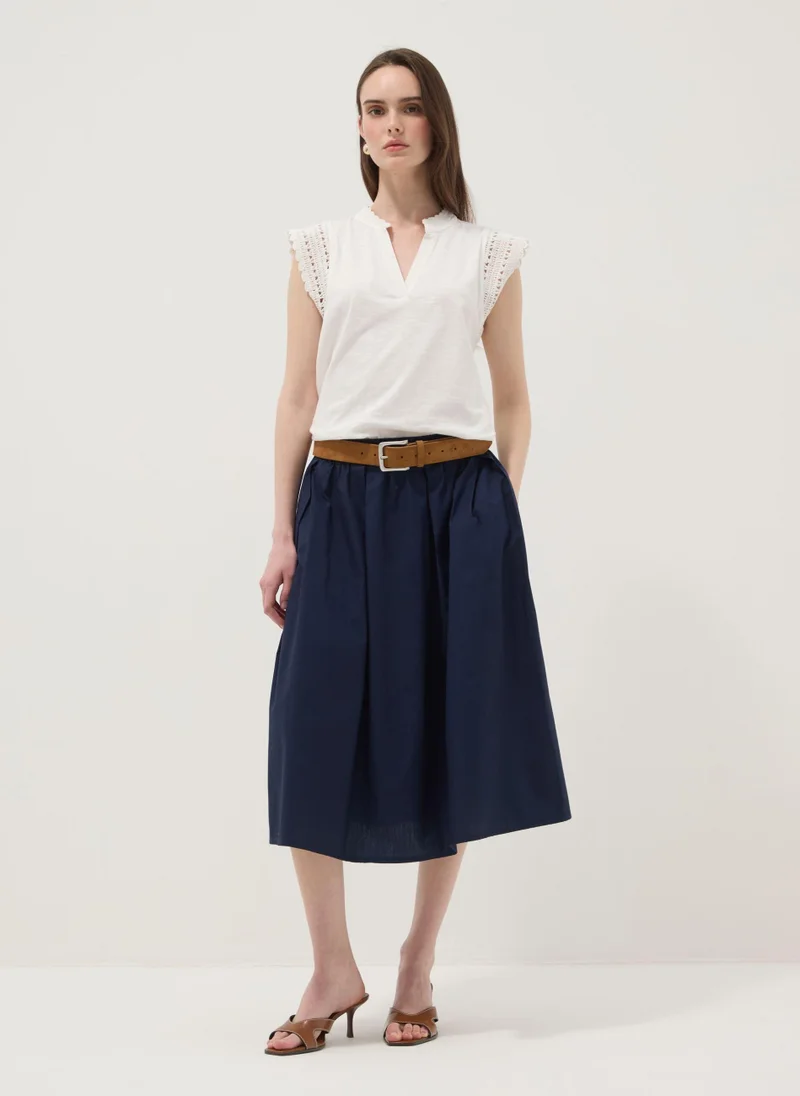 او في اس OVS Blue Pure Cotton Midi Skirt