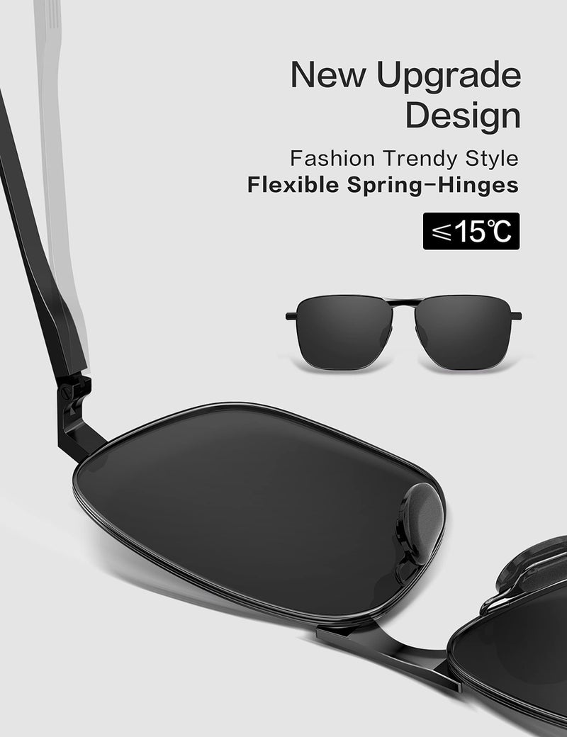 LUENX Men Rectangular Polarized Sunglasses Square Retro Shades - Black Lens Black Frame 59mm - Image 4