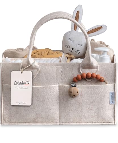 PUTSKA Baby Diaper Caddy Organizer Nursery Storage Basket for Diaper Station Baby Basket Shower List and Registry Gift MustHaves Newborn Essentials Nursery Decor for Boy or Girl Mocha Large - Image 1