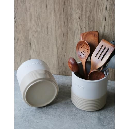 WILDMOS Ceramic Utensil Holder,Farmhouse Kitchen Utensil Holder for Countertop,Large Kitchen Utensil Organizer,Cooking Utensil Crock. - Image 5