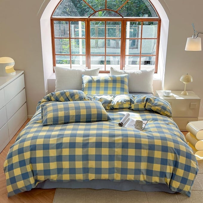 BEDDING DUVET COVER SET 3 PIECES 100 WASHED COTTON DUVET COVER LINEN LIKE TEXTURED BREATHABLE DURABLE SOFT COMFY QUEEN DENIM