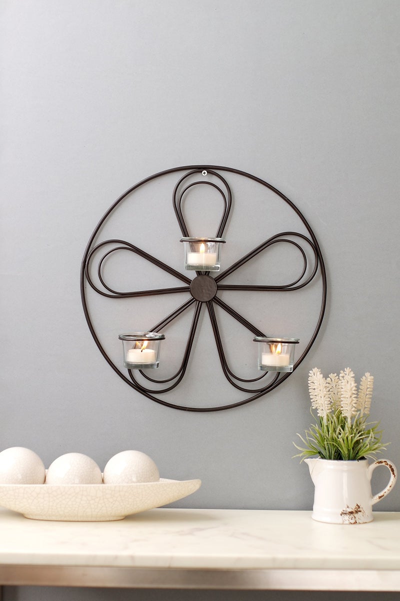 Hosley Large Floral Wall Sconce 13.5 Inch Diameter Tea Light Candle Holder LED Farmhouse Ideal Gift for Weddings, Special Occasions, and for Wall Decor, Home, Spa, Aromatherapy, Reiki. - Image 2