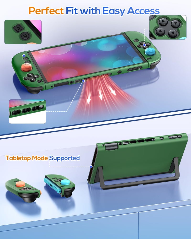 FYOUNG Upgrade Switch 2 Protective Case&Screen Protector Set, Dockable Cover Hard Shell for Nintendo Switch 2 2025 Console Accessories,Travel-Friendly,Kickstand Cutouts(Green, for Switch 2 7.9inch) - Image 2