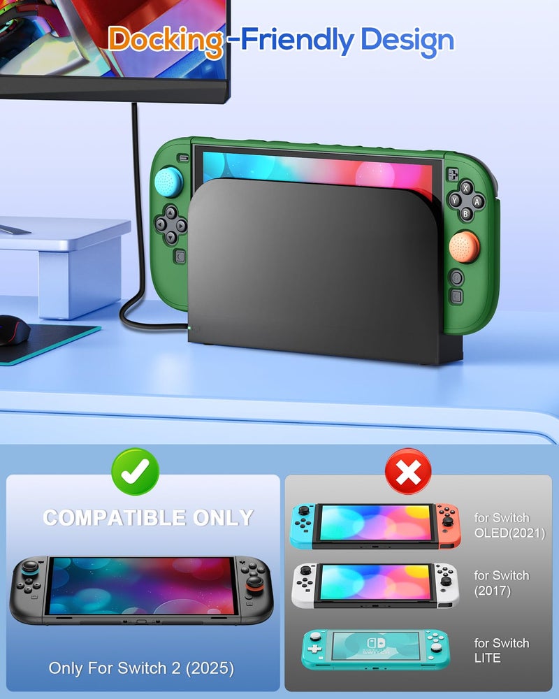 FYOUNG Upgrade Switch 2 Protective Case&Screen Protector Set, Dockable Cover Hard Shell for Nintendo Switch 2 2025 Console Accessories,Travel-Friendly,Kickstand Cutouts(Green, for Switch 2 7.9inch) - Image 4