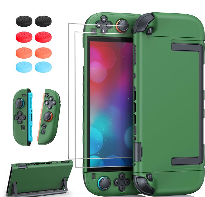 FYOUNG Upgrade Switch 2 Protective Case&Screen Protector Set, Dockable Cover Hard Shell for Nintendo Switch 2 2025 Console Accessories,Travel-Friendly,Kickstand Cutouts(Green, for Switch 2 7.9inch) - Image 1