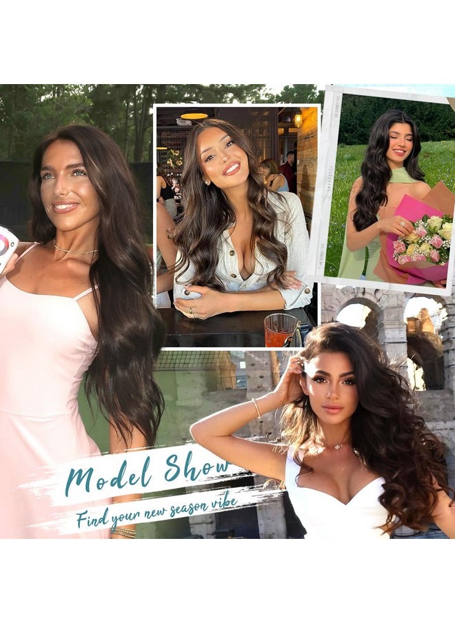 KooKaStyle - Hair Extensions 5Pcs Long Wavy Upgrate Invisible Full Coverage Edges Seamless Clip In Extensions For Women 20 Inch Dark Brown Synthetic Natural Hairpieces - Image 1