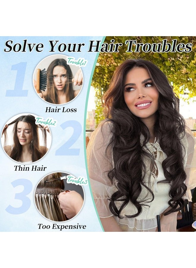 KooKaStyle - Hair Extensions 5Pcs Long Wavy Upgrate Invisible Full Coverage Edges Seamless Clip In Extensions For Women 20 Inch Dark Brown Synthetic Natural Hairpieces - Image 1