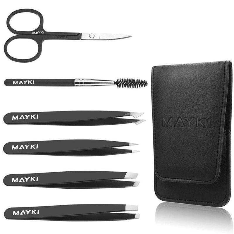 MAYKI Eyebrow Tweezers Set 6 PCS Professional Stainless Steel Eyebrow Tweezers Kit for WomenMen Great Precision Tweezers Set for EyebrowFacial Hair RemovalIngrown HairsSplinterTick Remover by MAYKI - Image 1