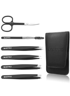 MAYKI Eyebrow Tweezers Set 6 PCS Professional Stainless Steel Eyebrow Tweezers Kit for WomenMen Great Precision Tweezers Set for EyebrowFacial Hair RemovalIngrown HairsSplinterTick Remover by MAYKI  - Image 1