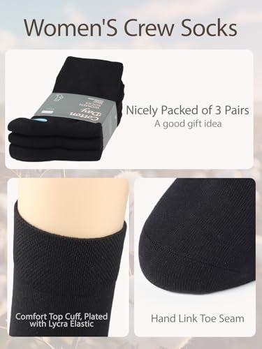 COTTON DAY Women's Soft Combed Cotton Dress Socks Seamless Toe (Black 6-9) - Image 3
