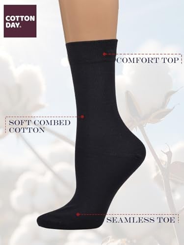 COTTON DAY Women's Soft Combed Cotton Dress Socks Seamless Toe (Black 6-9) - Image 2