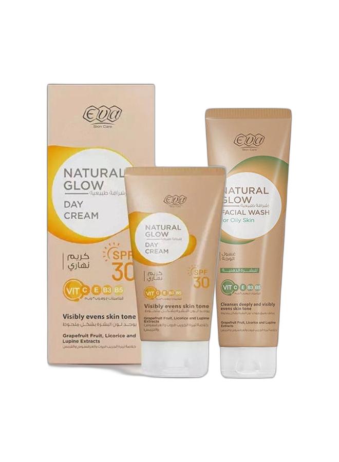Eva Skin Care Natural Glow Facial Wash For Oily Skin 100 Ml + Natural Glow Day Cream With ( SPF 30 ) 50 Gm - Image 1