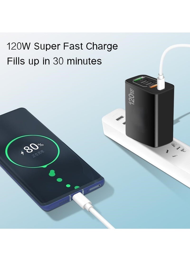 FIRST PRO 120W PD QC 3.0 Type C Fast Charger Adapter, 5-Port USB A & USB C Fast Charging Adapter Compatible with Samsung Galaxy S23/S22, Iphone 15/14/13 Pro Max, OnePlus, MacBook, Ipad, Laptop Charger (White)  - Image 5