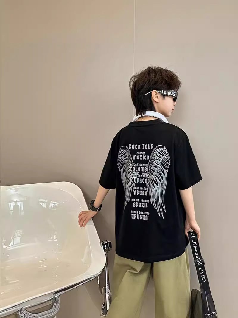 Boys' Summer Short-Sleeve T-Shirt, Pure Cotton, 2026 New Style, Big Kids' Summer Wear, Black Half-Sleeve, Thin Style, Trendy Children'S Fashion Brand - Image 2
