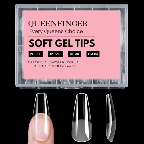 QUEENFINGER 240PCS Soft Gel Nail Tips with Box – Clear Gel X Nail Tips Full Cover Fake Nails Soft Acrylic Tips for Nail Extension Manicure at Home or Salon DIY Use for Women and Girls (04) - Image 1