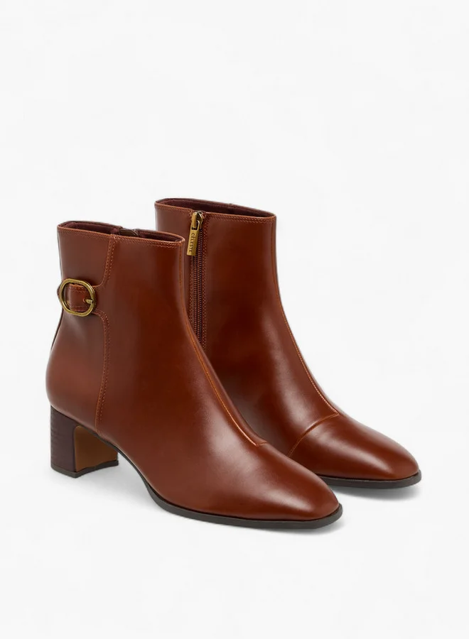 Celeste Women's Buckle Accent Ankle Boots with Block Heels and Zip Closure