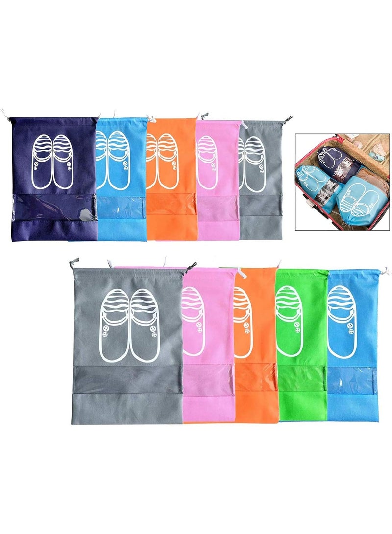 مجموعة من 5 حقائب أحذية للسفر مع نافذة شفافة ورباط، مقاومة للغبار، مصنوعة من قماش غير منسوج، مثالية للاستخدام اليومي والسفر، بألوان متنوعة. - Image 2