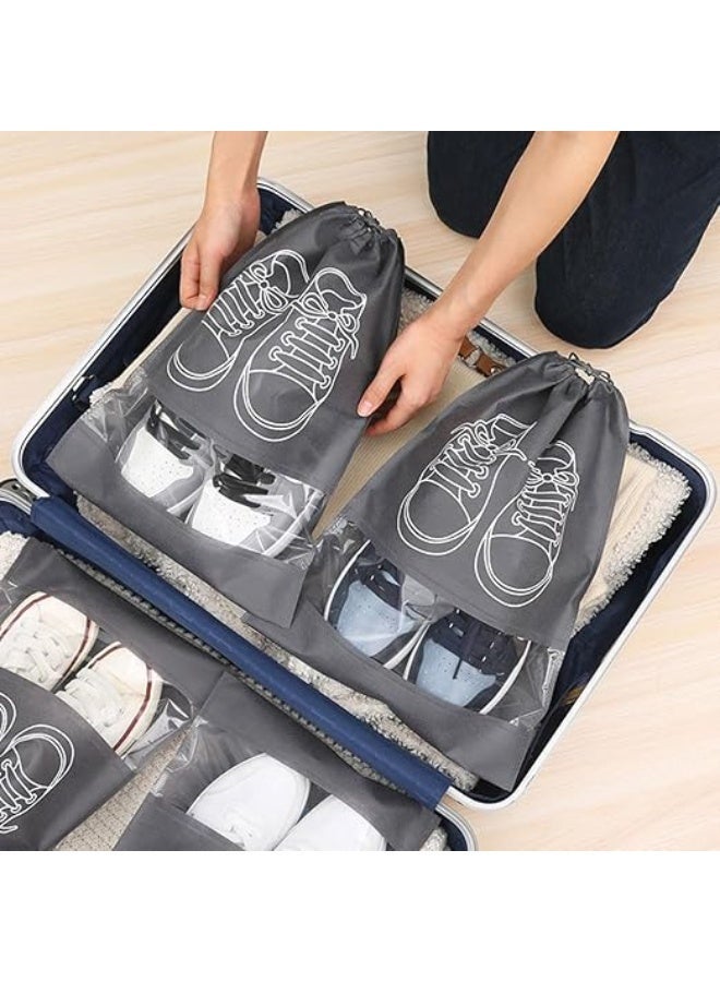 مجموعة من 5 حقائب أحذية للسفر مع نافذة شفافة ورباط، مقاومة للغبار، مصنوعة من قماش غير منسوج، مثالية للاستخدام اليومي والسفر، بألوان متنوعة. - Image 4