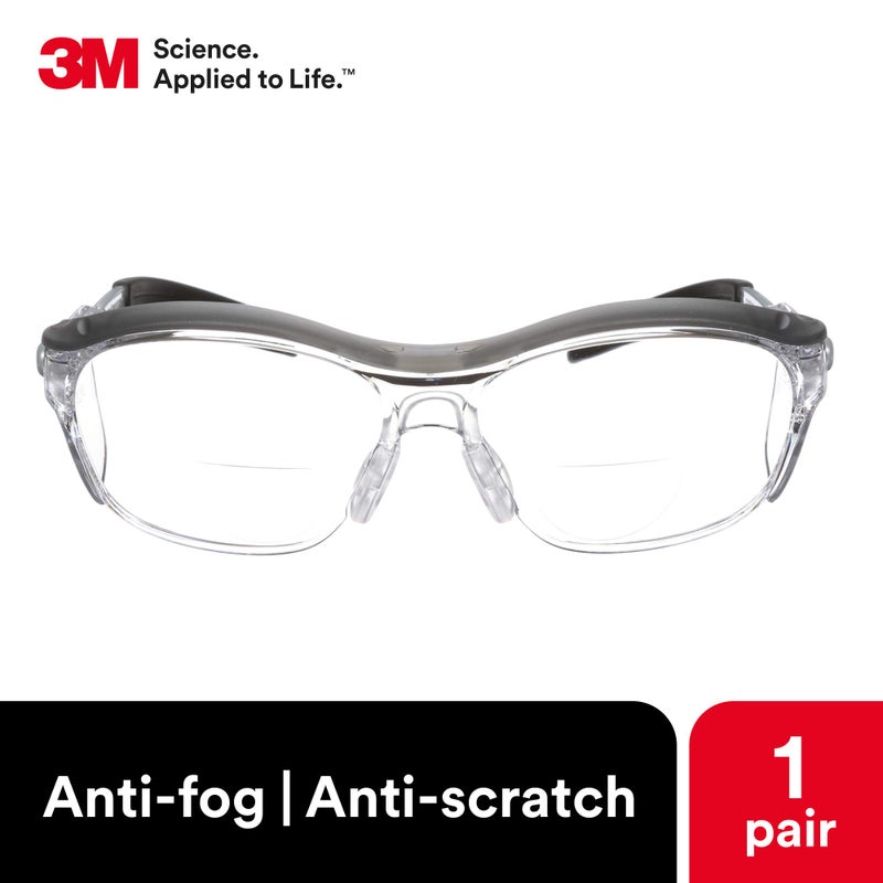 3M Safety Glasses with Readers, Nuvo Protective Eyewear, +2.5 Diopter, ANSI Z87, Gray Frame, Clear Lens, Soft Nose Bridge, Side Shields - Image 3