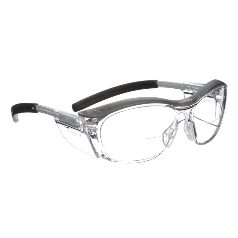 3M Safety Glasses with Readers, Nuvo Protective Eyewear, +2.5 Diopter, ANSI Z87, Gray Frame, Clear Lens, Soft Nose Bridge, Side Shields - Image 1