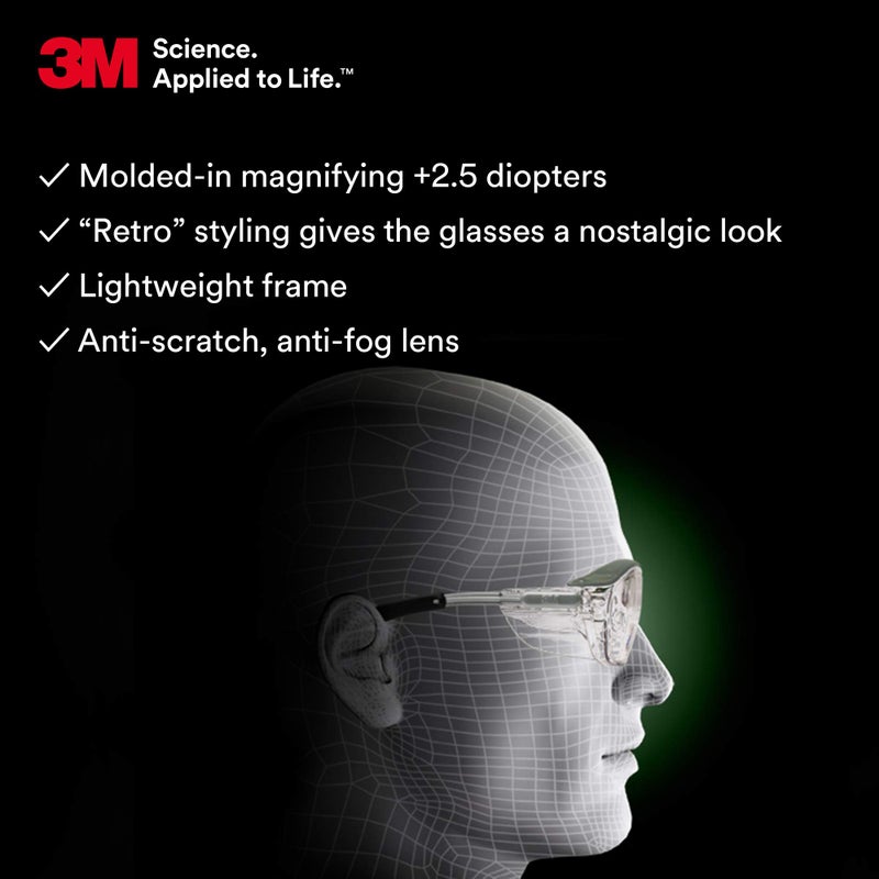 3M Safety Glasses with Readers, Nuvo Protective Eyewear, +2.5 Diopter, ANSI Z87, Gray Frame, Clear Lens, Soft Nose Bridge, Side Shields - Image 4