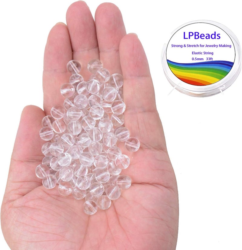 LPBeads 100PCS 8mm Natural Clear Quartz Crystal Gemstone Round Loose Beads for Jewelry Making with Crystal Stretch Cord - Image 2