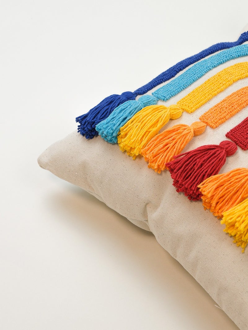 Galia Tasarım Rainbow Colored Tassel Punch Cushion Cover - Colorful - Image 2