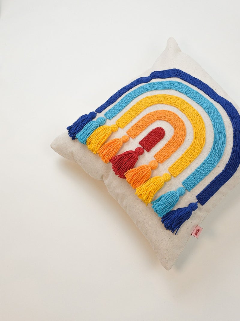Galia Tasarım Rainbow Colored Tassel Punch Cushion Cover - Colorful - Image 4