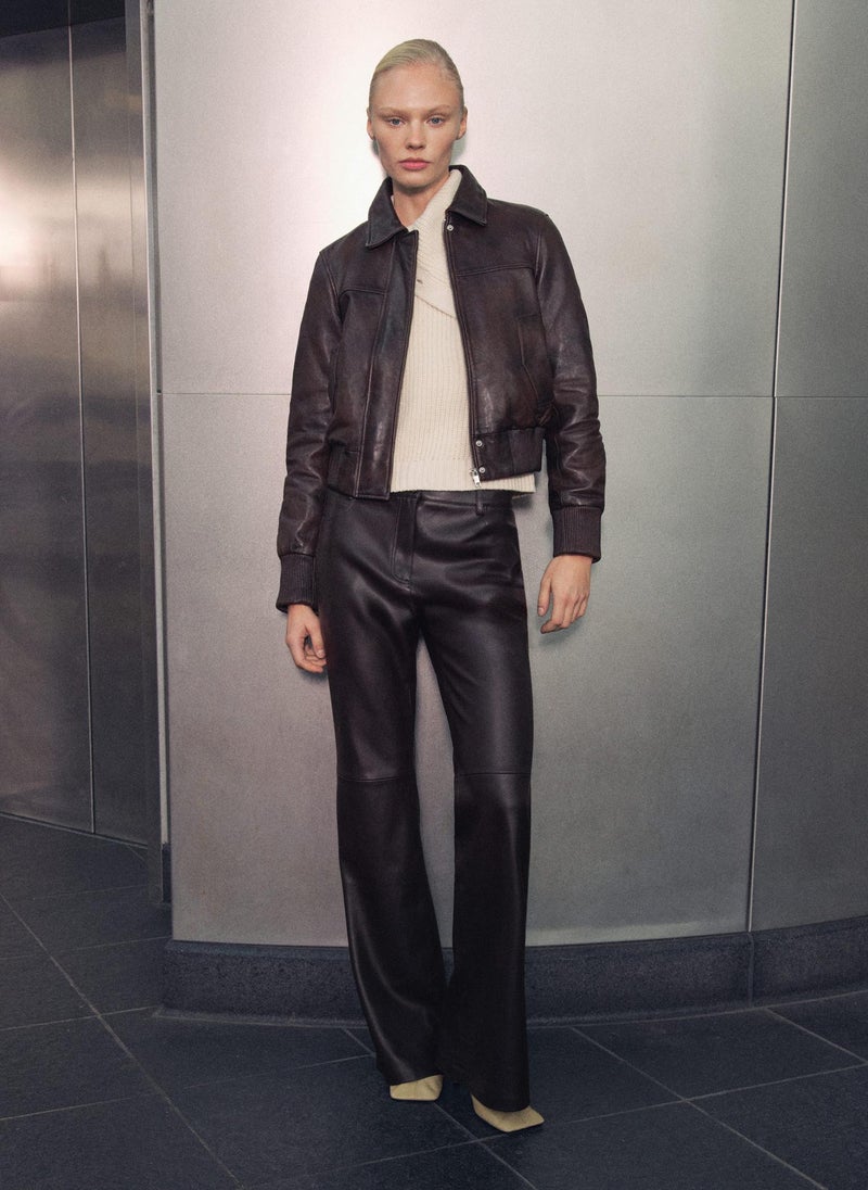 MANGO - Leather Bomber Jacket - Image 1