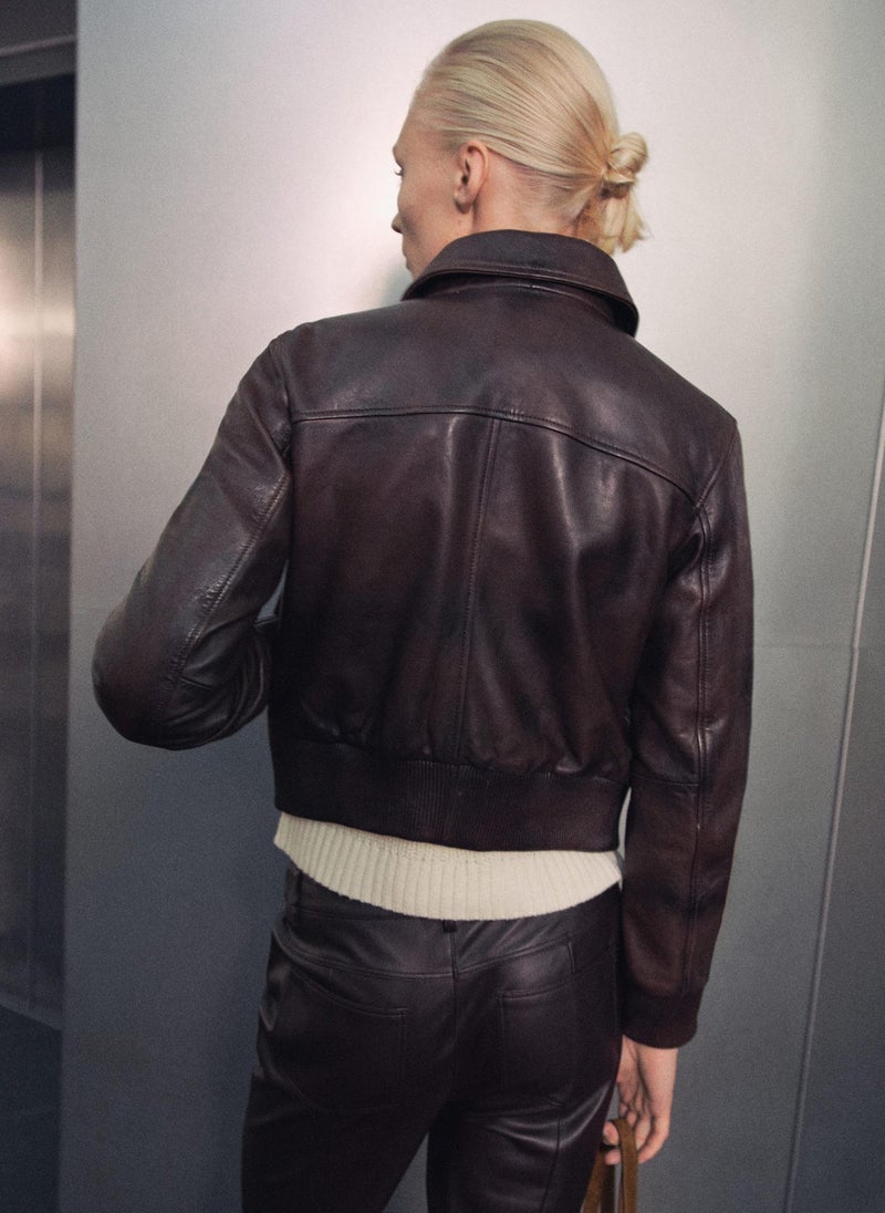 MANGO - Leather Bomber Jacket - Image 1