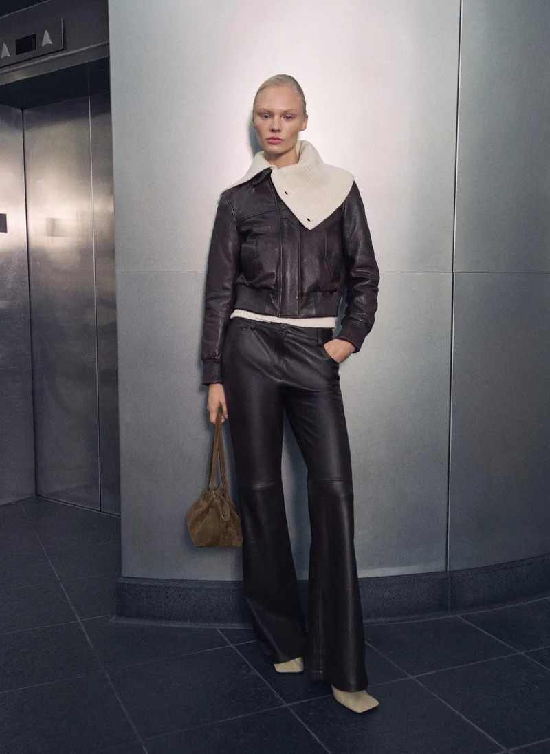 MANGO Leather Bomber Jacket