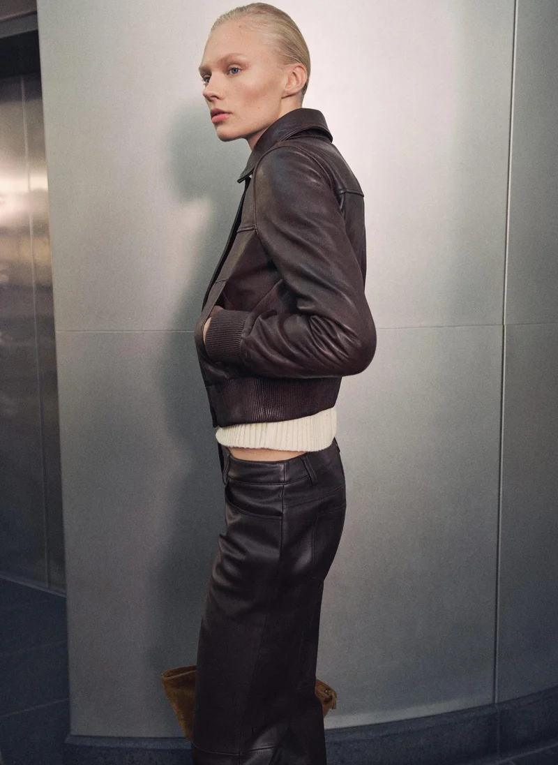 MANGO Leather Bomber Jacket