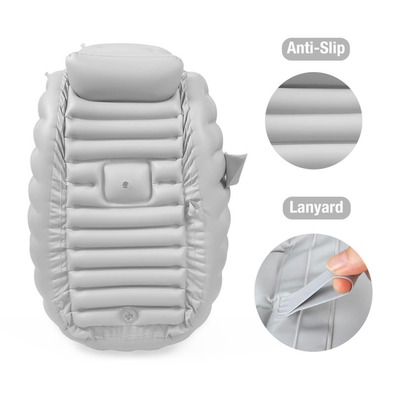 PandaEar Inflatable Baby Bathtub with Air Pump, Non-Slip Soft Cushion Bathing Tub for Toddlers & Infants (0-36 Months), Collapsible Travel-Friendly Blow Up Pool with Side Pocket & Backrest (Gray) - Image 3