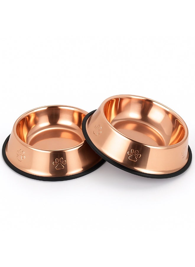 2Pcs Stainless Steel Cat and dog Bowls with Rubber Base Non-Slip Kitten Rabbit Puppy Dish, Pets Feeder Bowl, and Water Bowl rose - Image 1