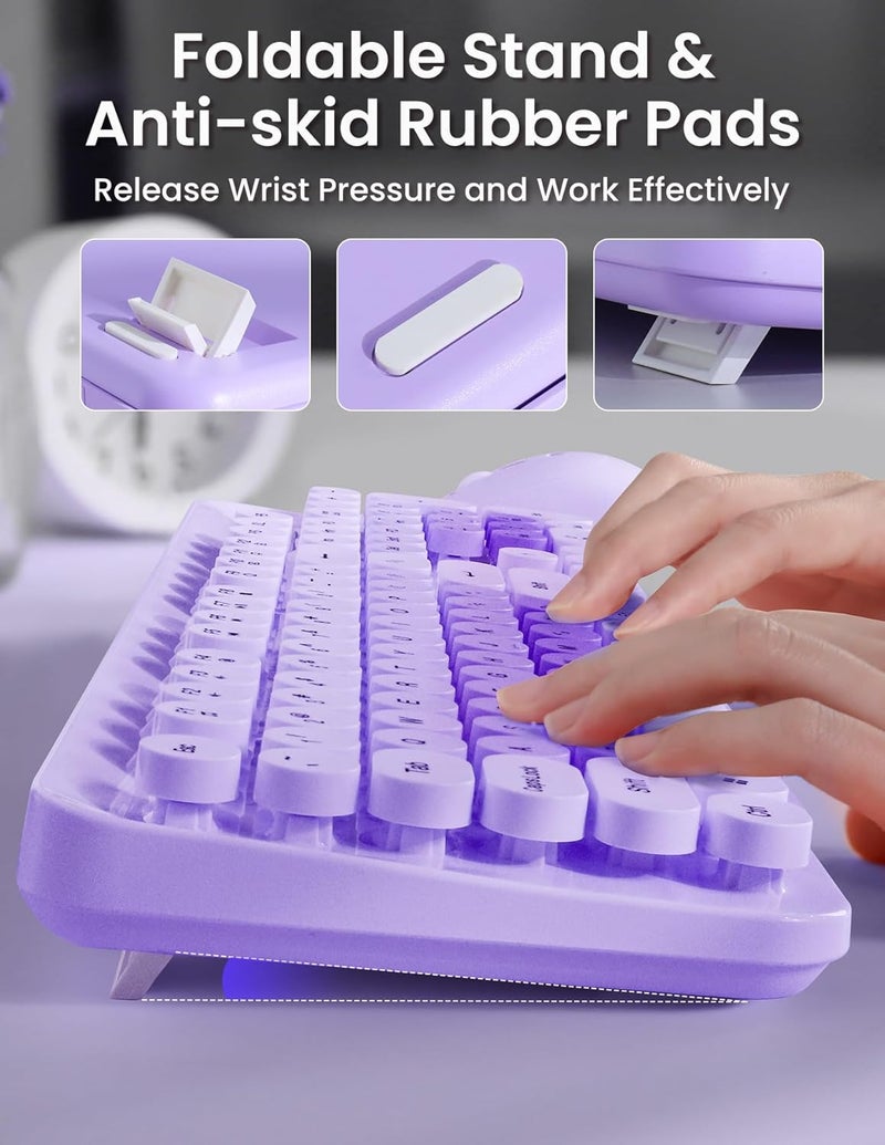 Nsyee Wireless Keyboard and Mouse Combo, 104 Round Keys Retro Full Size Keyboard and Mouse Set with 2.4GHz USB Receiver for PC/Laptop/Tablet/Computer/Windows, US Layout, DarkPurple - Image 5