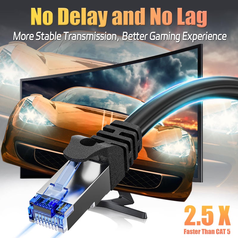 Soibke Lan Cable 30 Meters Cat 6, Network Cable 30m Ethernet Cable High Speed Wifi Cable 1000Mbps Internet Cable Gigabit Patch Cable FTP 23AWG Shielded RJ45 Cable Black Wifi Cable Router Modem - Image 2