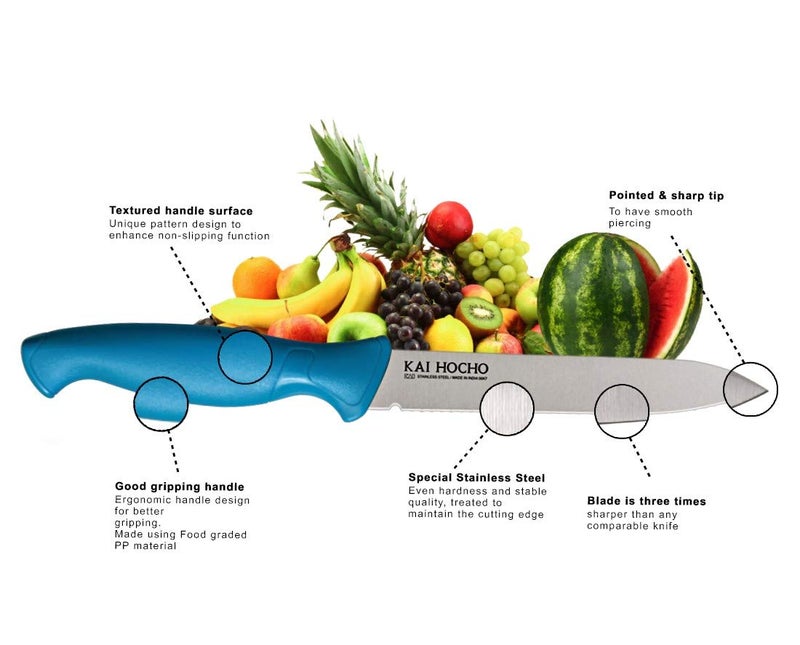 KAI طقم سكاكين مطبخ وخضروات من الفولاذ المقاوم للصدأ بشفرة عادية ومسننة، 2 قطعة (وردي-أزرق) - Image 3