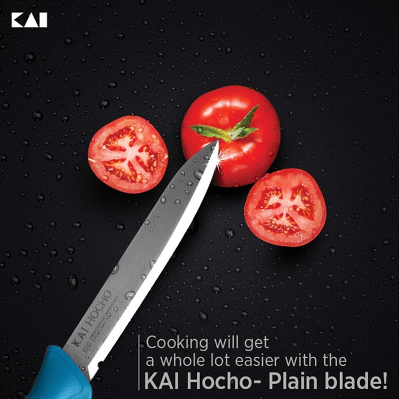 KAI طقم سكاكين مطبخ وخضروات من الفولاذ المقاوم للصدأ بشفرة عادية ومسننة، 2 قطعة (وردي-أزرق) - Image 5