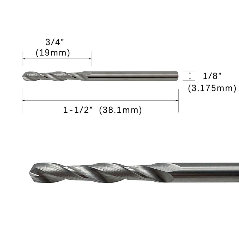 LU&MN 1/8"" Solid Carbide Jobber Drill Bits with Straight Shank and 118 Point Angle  Made from Tungsten Carbide Material 2-Pieces - Image 2
